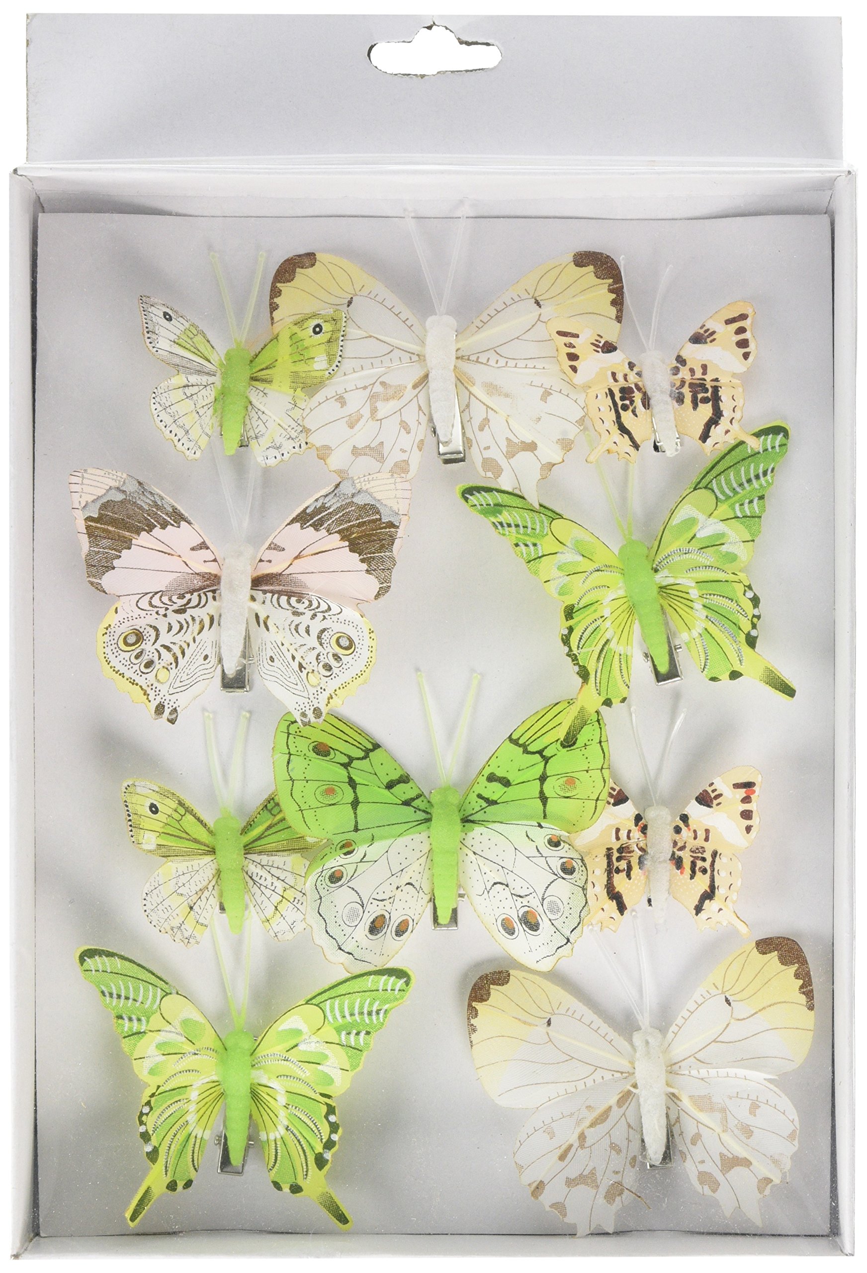 HEITMANN DECO Feather Butterflies with Clip, Green/White/Brown, 28 x 18,5 x 3,5 cm