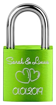 Liebesschloss ? Vorhängeschloss mit individueller Gravur - 1 Schlüssel - inkl. Samtsäckchen (grün)
