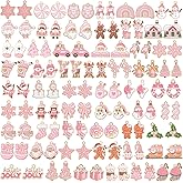 SANNIX 110Pcs/55 Pairs Christmas Charms, Pink Christmas Charm for Jewelry Making, Holiday Xmas Enamel Pendants for DIY Bracelet Necklaces Earrings Craft Supplies