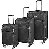 Cantor Ultra Lightweight Softside Luggage with Spinner Wheels, Set of 3, Expandable Suitcase with Retractable Handle and ID Tag, and Interlocking Zippers with TSA Lock