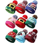 Jamntower 9 Pcs Christmas Knitted Hats Bulk Xmas Winter Beanie Hats with Pom Santa Crochet Cap for Men Women Party Gift