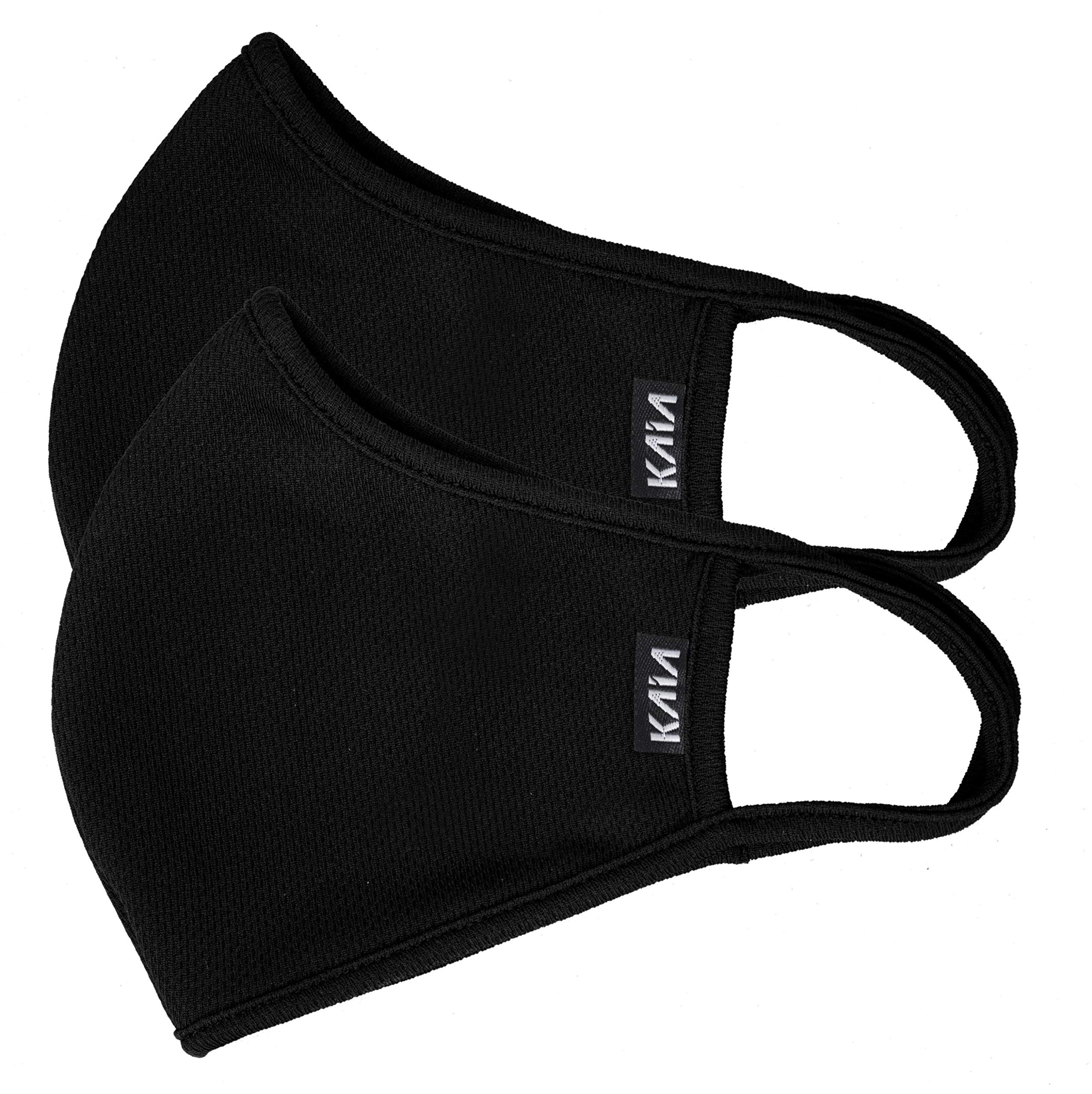 KAIA Face Covering | 2-Layer | Washable | Reusable | Breathable | Dust Filtration | Splash Resistant | Ideal for all outdoor activities such as Cycling & Running | Black (2-pack, Small)