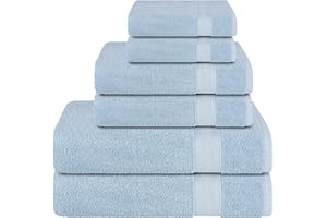 ALL DESIGN TOWELS All Design Blue Bath Towels Set Quick-Dry, Soft, High Absorbent 100% Cotton Towels for Bathroom Guests Pool Gym Camp Travel College Dorm (6 Piece Towel Set, Blue)