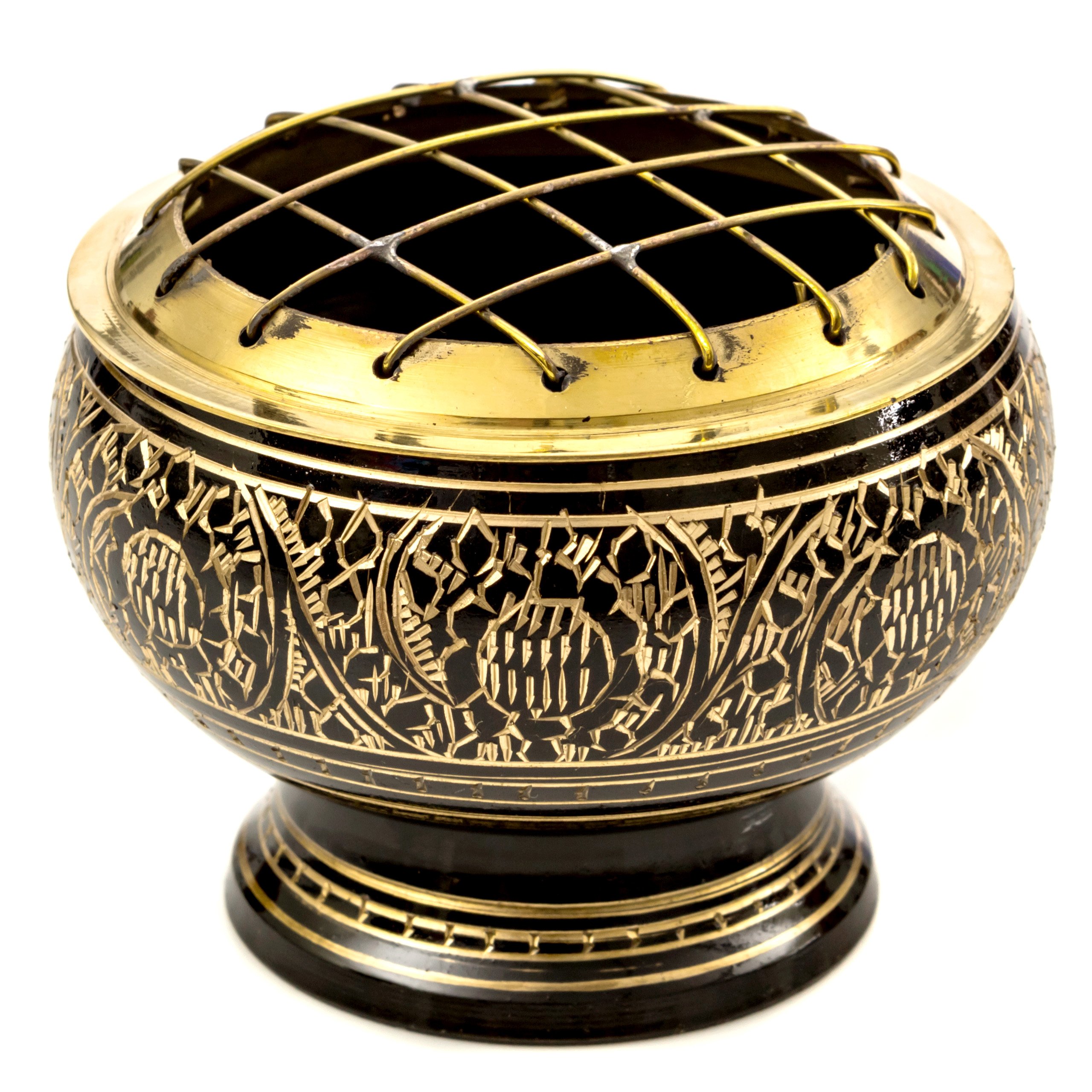 Vedic Mini Decorated Brass Charcoal Screen Incense Burner or Home