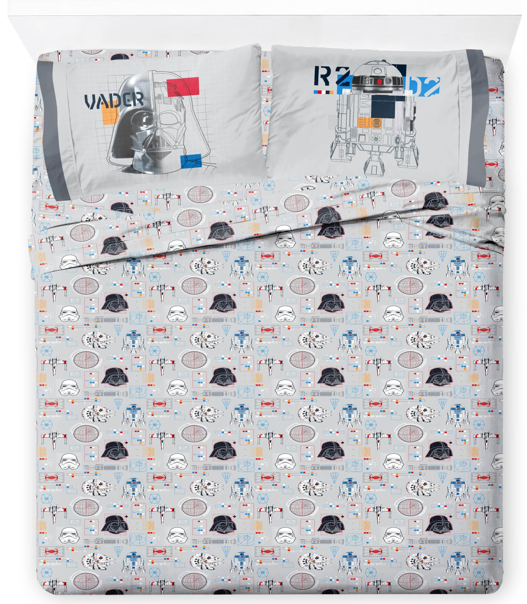 Jay Franco Kids Sheet Set with Fitted, Flat Sheets & Pillow Cover - Ultra-Soft Bedding with Pillowcase for Room Decor, Gray - Star Wars, 4 Piece Full