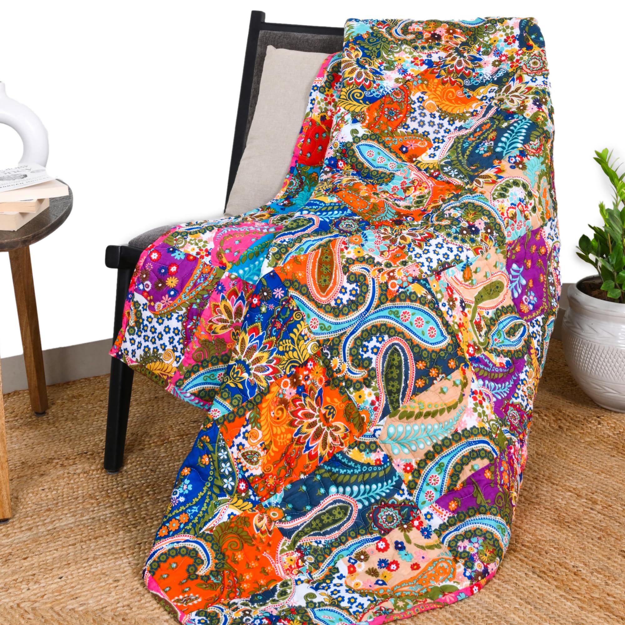 RAJRANG Reversible Patchwork Quilted Throw 127x 152 cm Decorative Vintage Cotton Throw Blanket for Sofa Couch — image 1