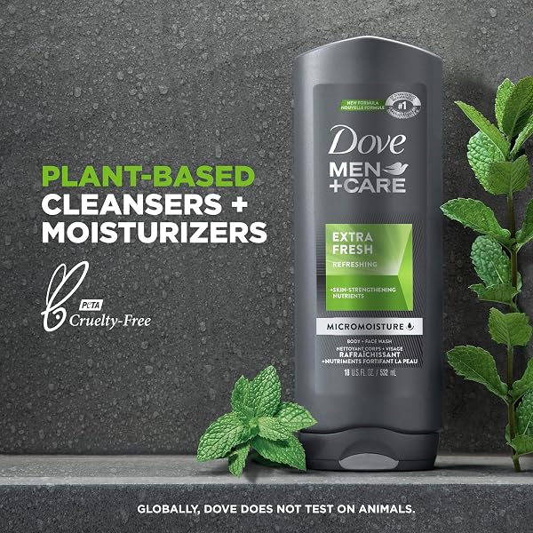 DOVE MEN+CARE BODY WASH EXTRA FRESH 4 COUNT FOR MEN’S SKIN CARE BODY WASH EFFECTIVELY WASHES AWAY BACTERIA WHILE NOURISHING YOUR SKIN 18 OZ