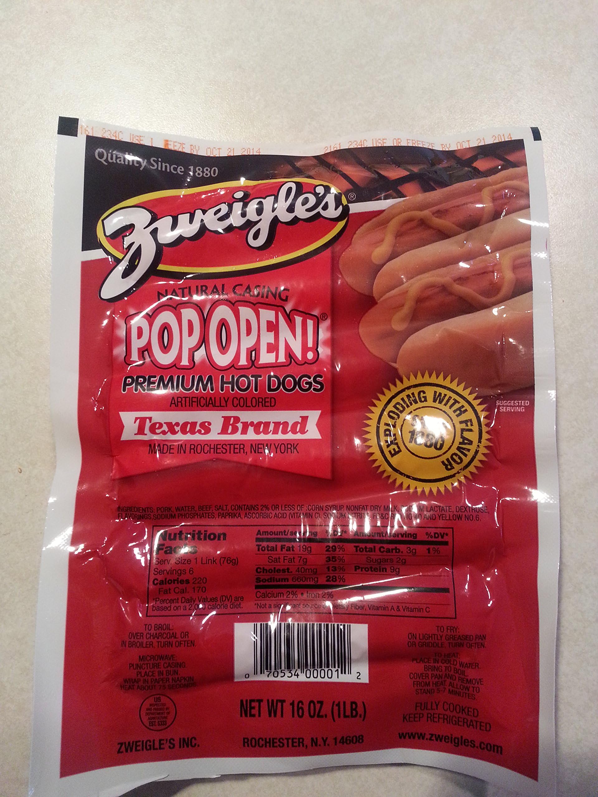 Zweigle's Pop Open Red Hots (15 one lb packs)