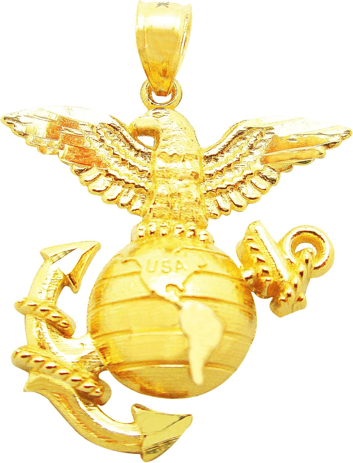 Men's 10K Yellow Gold US Marine Corps Pendant Charm Military Pendant Jewelry
