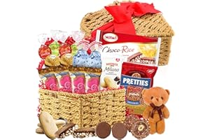 EVA'S GIFT UNIVERSE Valentine's Gift Heart Shaped Basket Gift with Teddy Bear, Special Assorted Chocolates and Cookies, Heart Shaped Basket for Couples, Men, Women, Wife, Husband, Boyfriend, Girlfriend