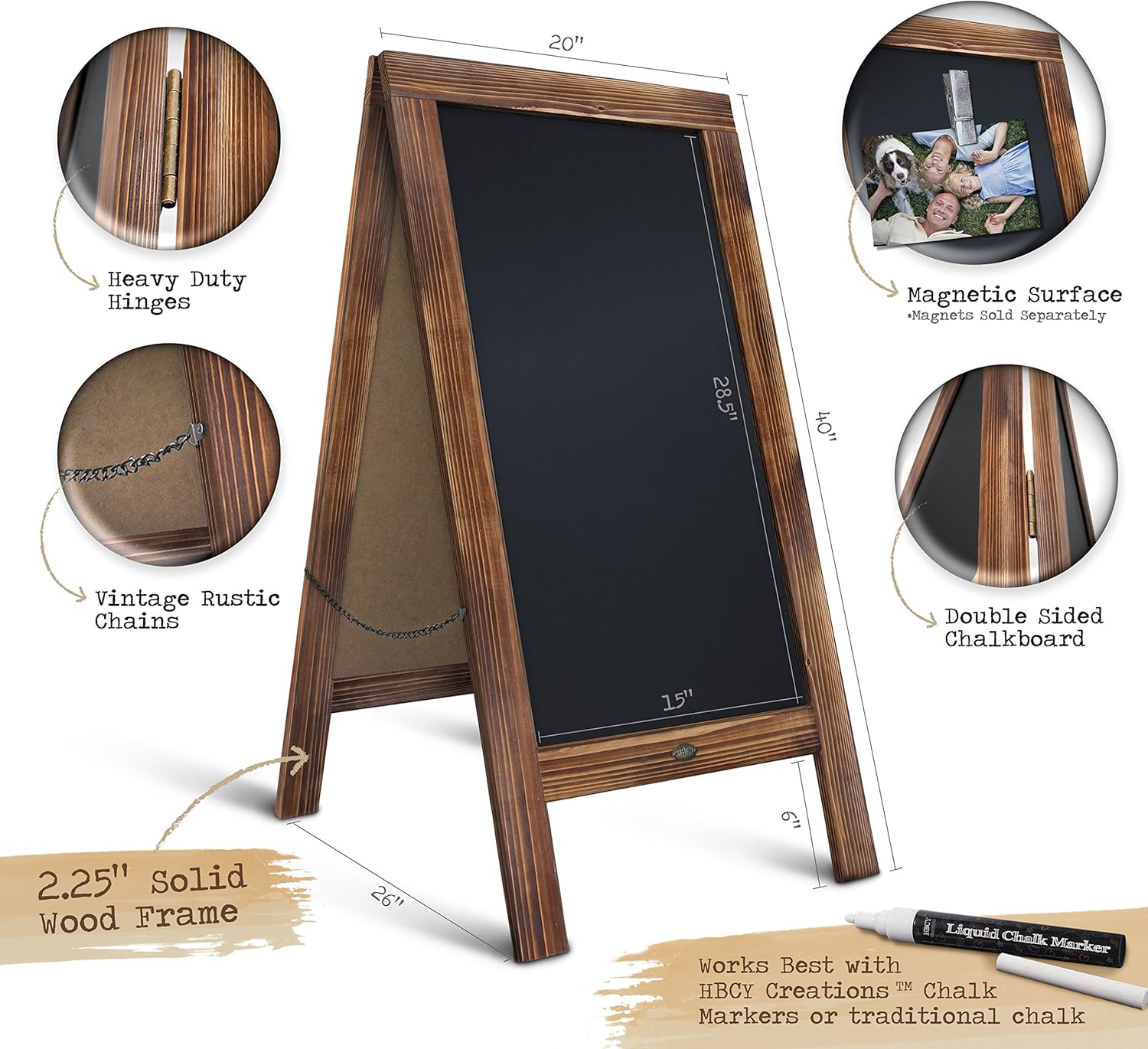 Rustic Magnetic A-Frame Chalkboard Sign/Extra Large 40" x 20" Free Standing Chalkboard Easel/Sturdy Sidewalk Sign Sandwich Board/Outdoor A Frame Chalk Board for Weddings & More! : Office Products