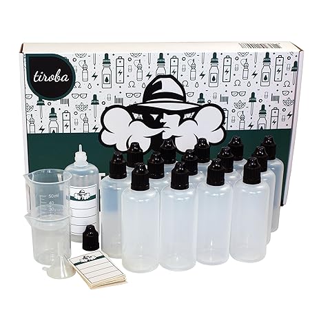 15x Tropfflasche 100ml / gratis Trichter / 2x Messbecher / 15x Etiketten - Plastikflasche für E-Liquids und Flüssigkeiten