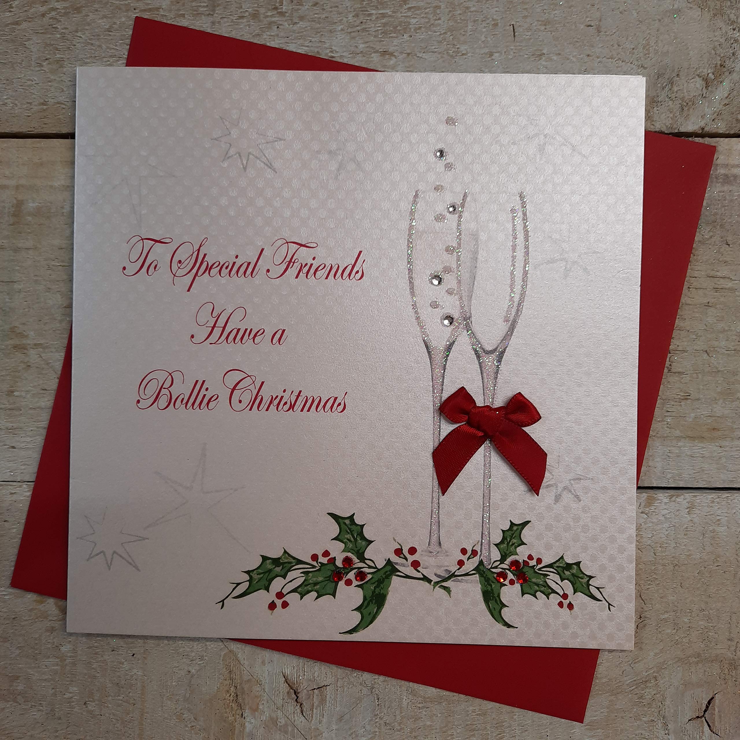 WHITE COTTON CARDS X63 Special Friends Have A Bollie Christmas Handmade Christmas Card, White