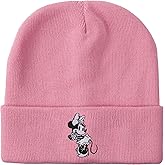 Minnie Mouse Embroidred Black & White Character On Pink Cuff Beanie