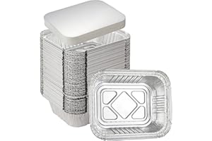 Waytiffer 5.5" x 4.5" (100Pack) 1LB Takeout Foil Pans with Lids/Aluminum Foil Food Containers/Meal Prep Freezer Drip Pans BBQ Potluck Holidays