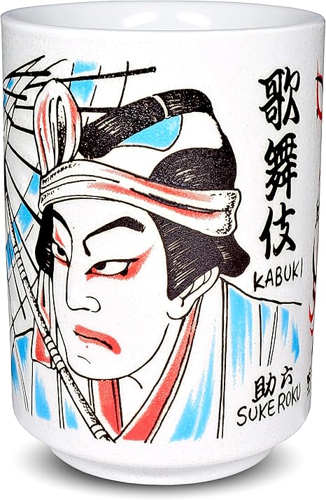 Amazon Com Japanese Yunomi Sushi Tea Cup Mino Ware Kabuki Sukeroku Print Teacups