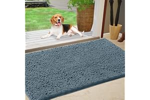 IM HOME Durable Chenille Absorbent Outdoor Doormat 30" x 48", Muddy Washable Door Mats for Dog Non Slip Indoor Doormat Front Inside Doormat for Entryway, Mud Dog Paws, Patio Dusty Blue