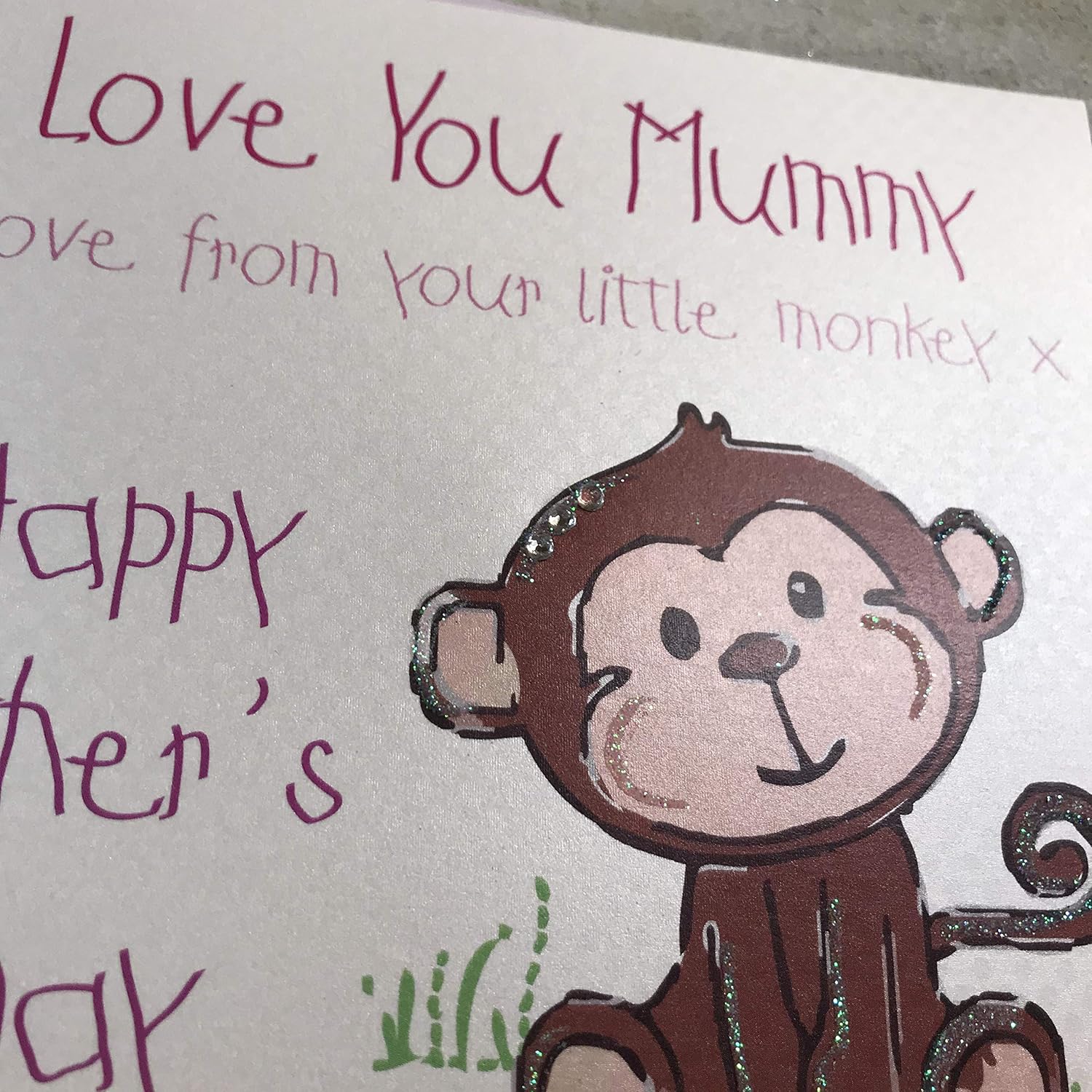white cotton cards Mummy Love From Your Little Monkey x Handmade Mother's Day Card, Pink, MP8, 16cm x 16cm - Image 3