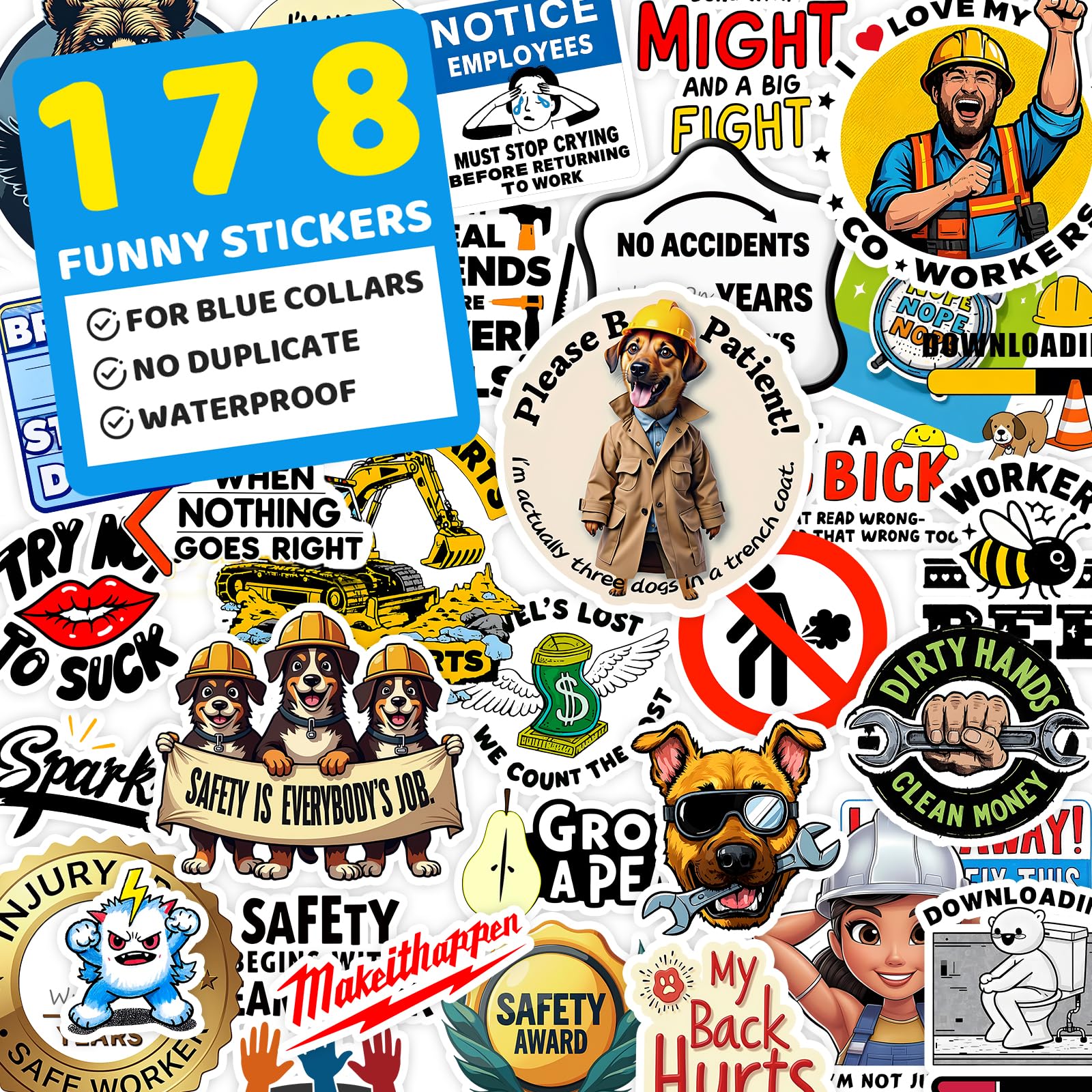 Photo 1 of *2 pack* 178 PCS Non-Duplicated Funny Hard Hat Stickers for Adults - Ideal for Electricians, Mechanics and Blue Collar Workers, Hilarious for Tool Box, Helmet, Water Bottle, Laptop, Car, Waterproof
