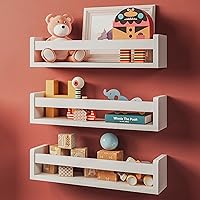 NATURE SUPPLIES Set of 3 White Nursery Room Shelves, Solid Wood Ideal for Books Toys and Decor, Wall Bookshelf for Kids Bedro