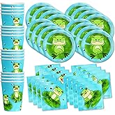 Frog Birthday Party Supplies Set Plates Napkins Cups Tableware Kit for 16