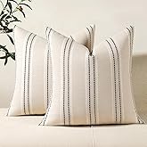 Hckot Throw Pillow Covers 20x20 Set of 2 Striped Pillow Covers Textured Linen Decorative Pillows Square Cushion Covers for Sofa Couch Bed Living Room Farmhouse Decor, Navy