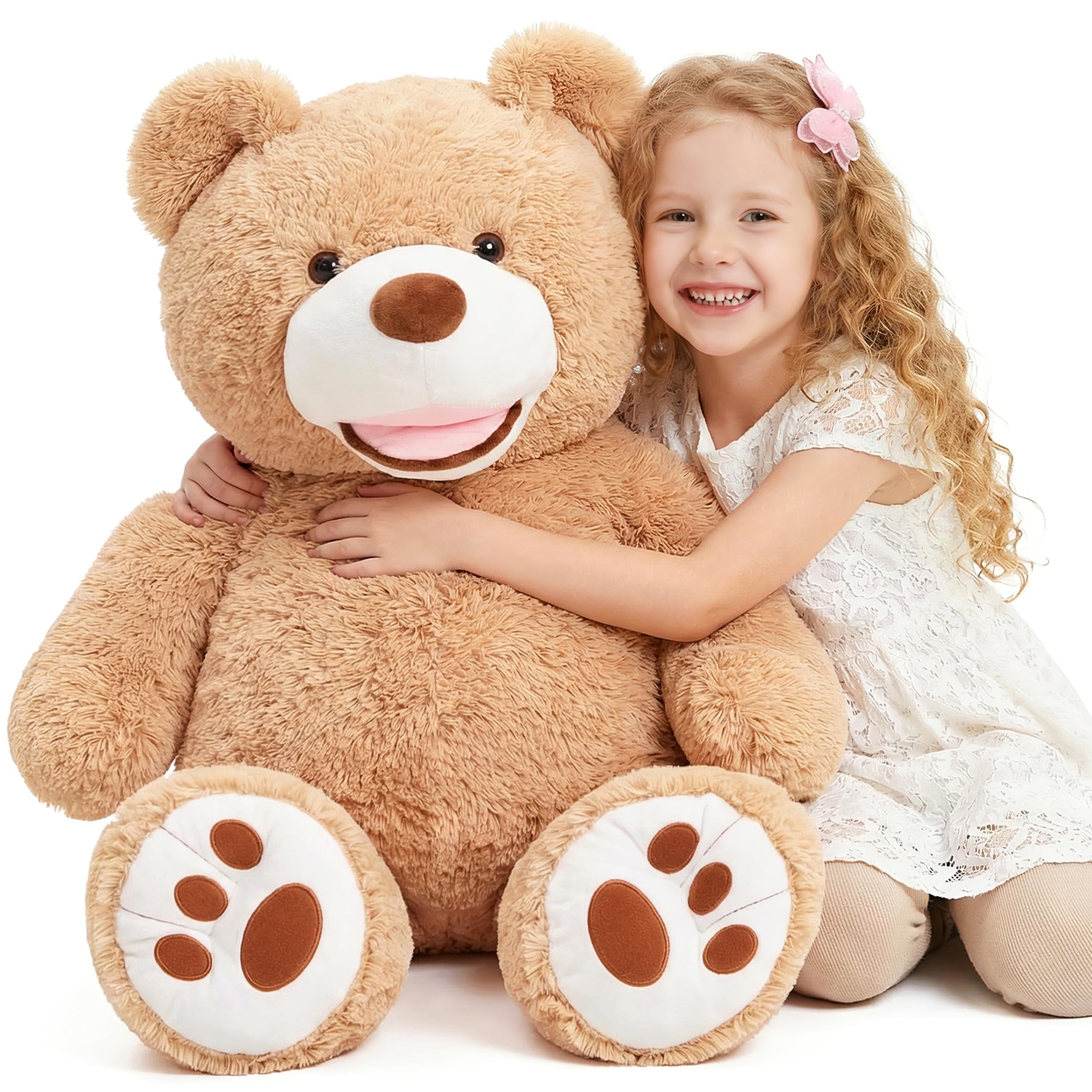 EARTHSOUND Giant Teddy Bear Stuffed Animal,Large Plush Toy Big Soft Toys,Huge Life Size Jumbo Cute Fat Bears Animals,Gifts for Kids (Brown, 100cm)