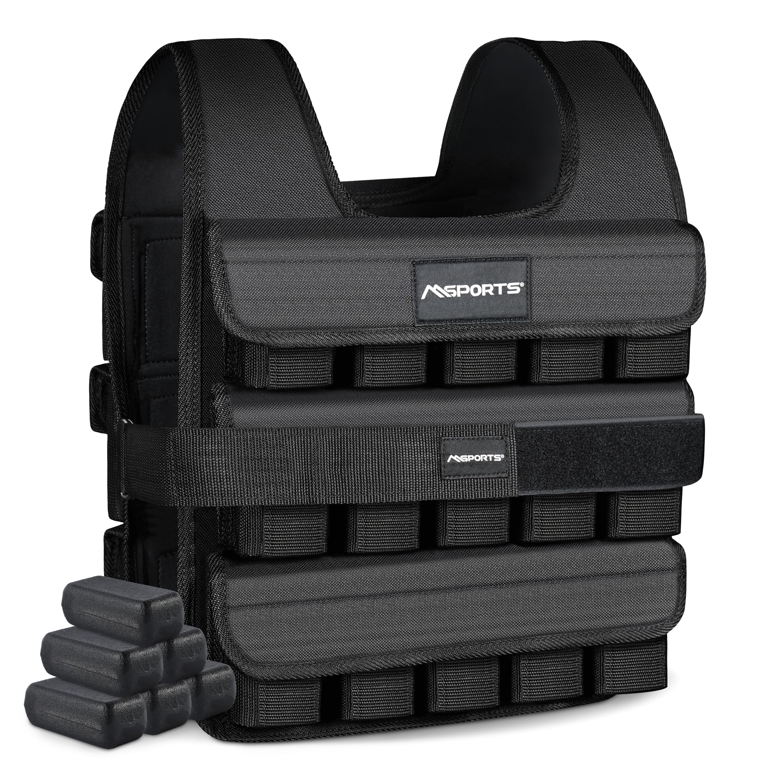 Photo 1 of MSPORTS Premium Weighted Vest for Women & Men – Adjustable 11–65 lb, Running Vest, Walking Weighted Vest, Tactical Style Training Vest for CrossFit, Strength, Cardio & Home Workouts (Black, 65 lb)