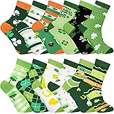 Heentan 12 Pairs St. Patrick's Day Socks Fun Shamrock Clover Irish Black Green Novelty Crew Dress Socks St. Patricks Day Party Gift for Womens Men
