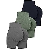 OQQ Women's 3 Piece High Waist Workout Shorts Butt Lifting Tummy Control Ruched Booty Smile Yoga Short Pants