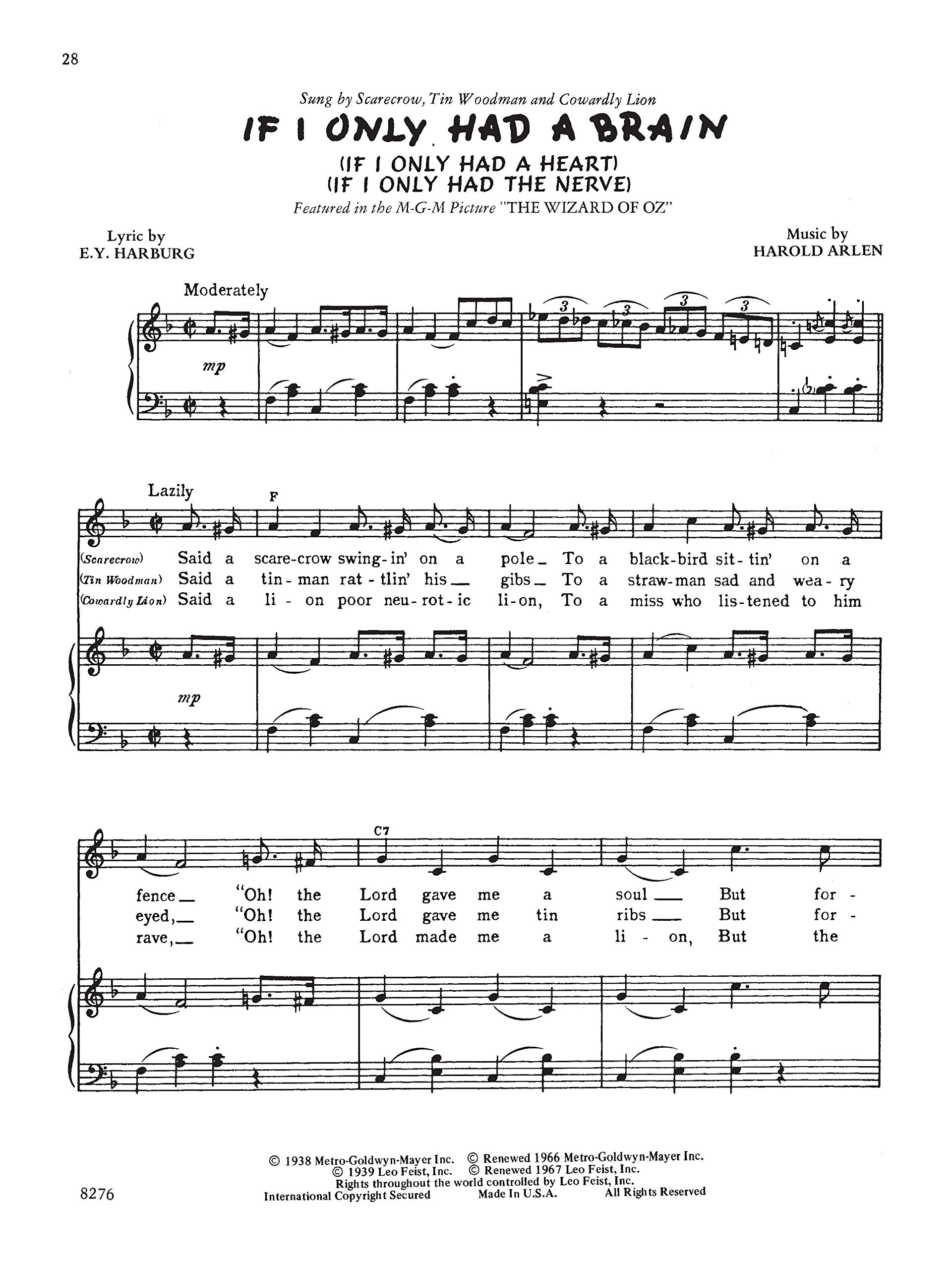 The Wizard Of Oz Movie Selections Piano Vocal Chords E Y