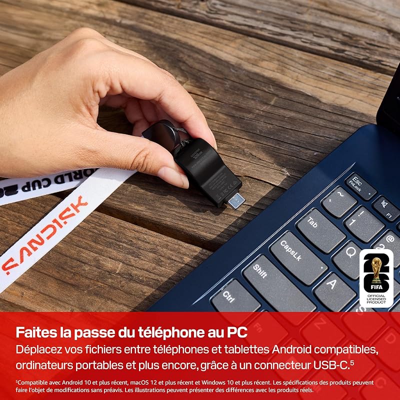 Clé USB-C Édition Mondiale de la Coupe du Monde de la FIFA 2026, 64 Go (Vitesses de Transfert allant Jusqu’à 300 Mo/s, l’Application SANDISK Memory Zone)
