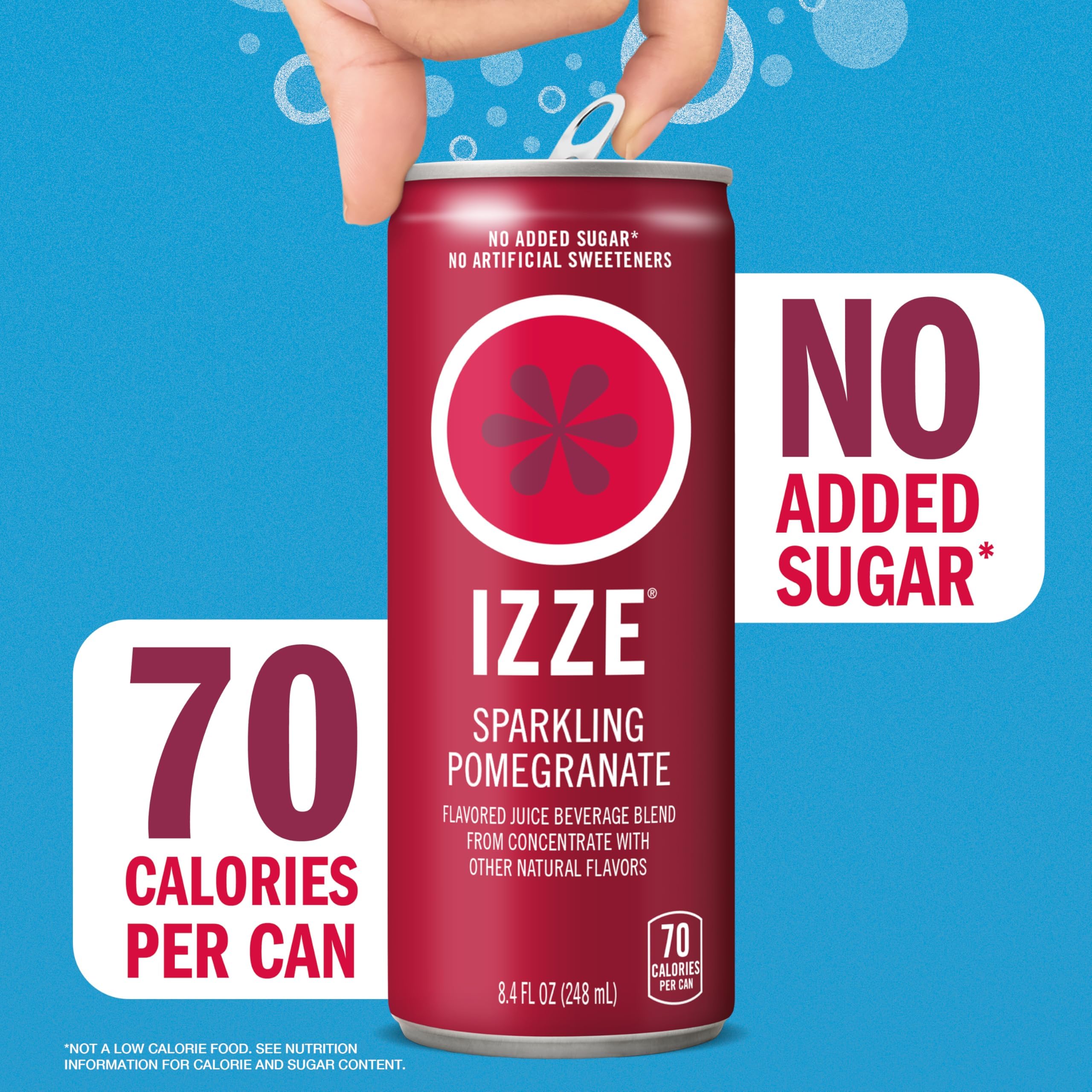IZZE Sparkling Water Juice Beverage Blend, Pomegranate, No Sugar Added, 8.4 FL OZ, 24 Cans