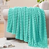 BEDELITE Fleece Throw Blanket for Couch – 3D Ribbed Jacquard Soft and Warm Decorative Fuzzy Blanket – Cozy, Fluffy, Plush Lightweight Aqua Throw Blankets for Bed, Sofa, 50x60 inches
