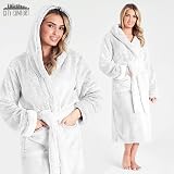 CityComfort Women's Fluffy Hooded Bathrobe, M, Dark Grey, Soft Fleece view 6