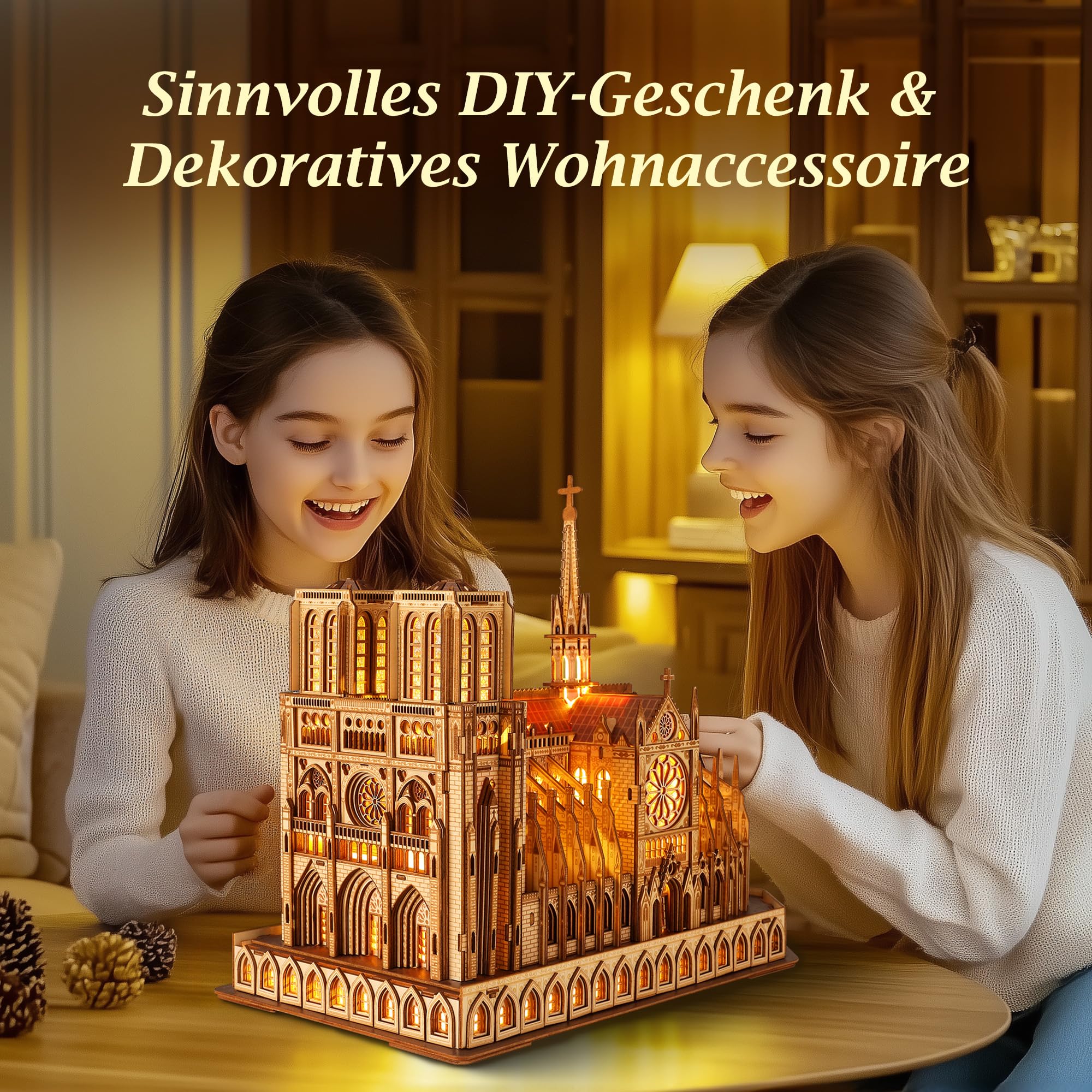 FUNPOLA LED 3D Holzpuzzle - Notre Dame de Paris Architekturmodell - Nachtedition mit LED-Beleuchtung - DIY Baumodell Bastelset Architektur-Bausatz 6