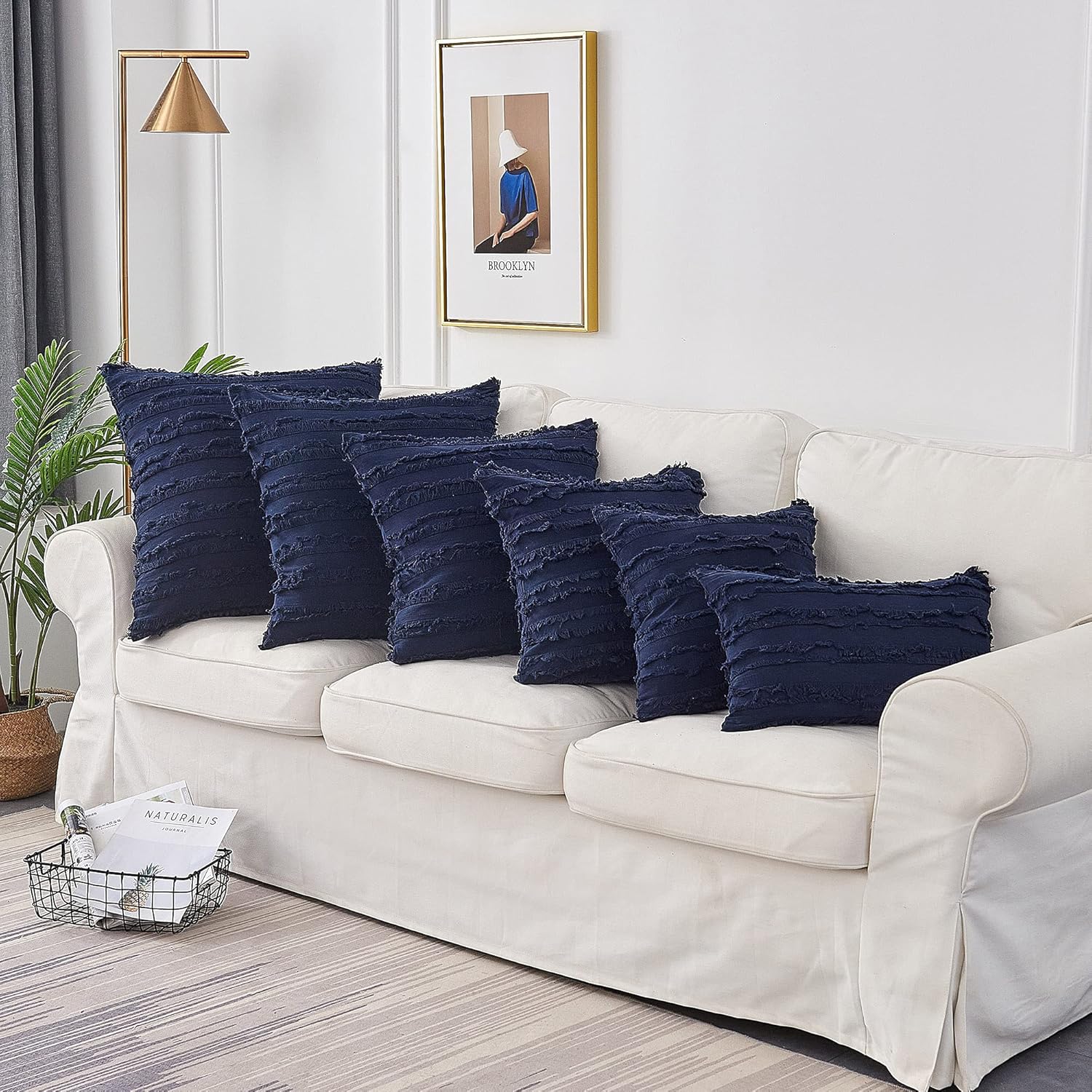 Longhui bedding Navy Blue Throw Pillow Covers for Couch Sofa Bed, Cotton Linen Decorative Pillows Cushion Covers, 18 x 18 inches, Set of 2: Home & Kitchen
