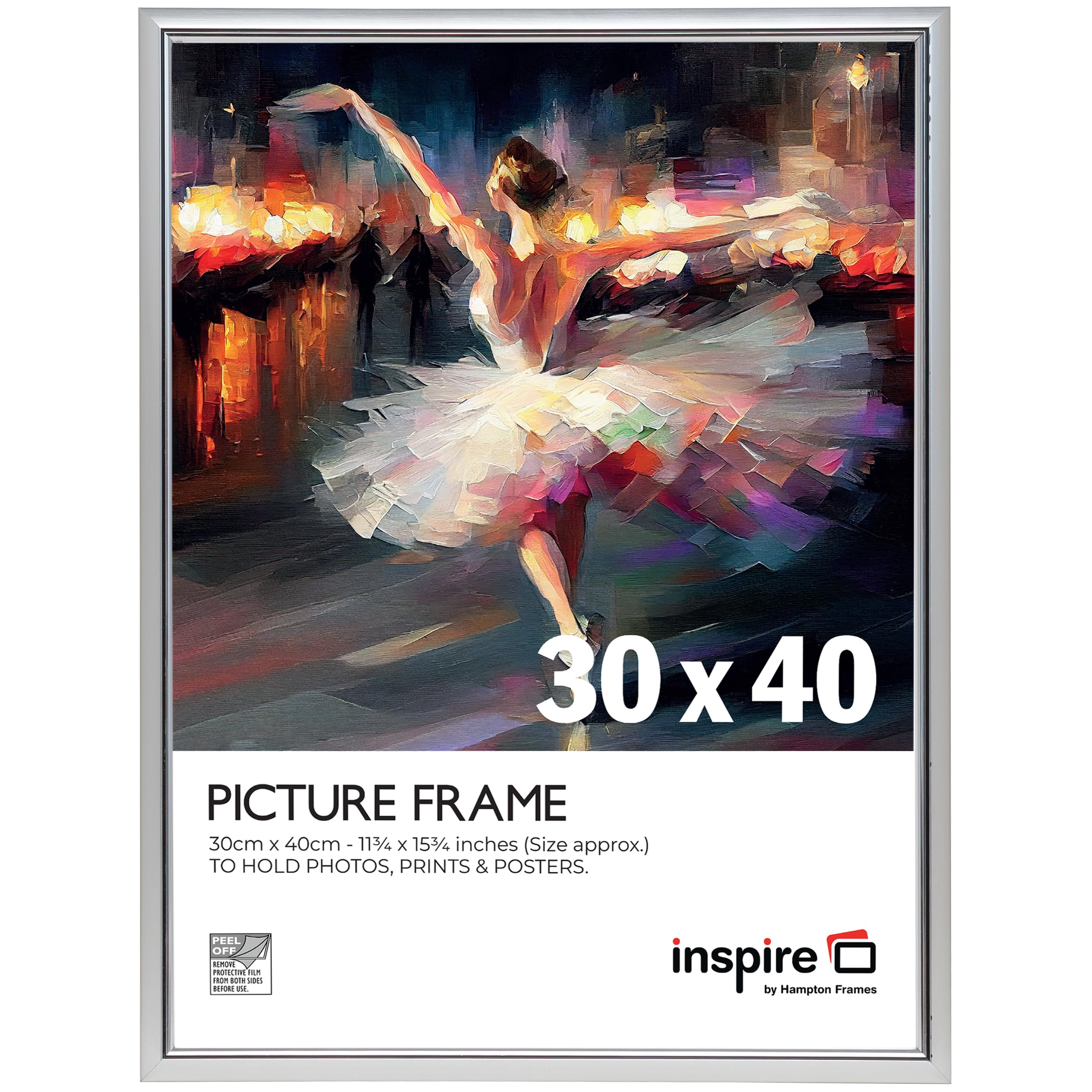 inspire by Hampton Frames | EASYLOADER Picture Poster Frame | 30x40cm, Silver, Acrylic (Non-Glass) | Lightweight, Easy to Hang, Shatter-Resistant | Modern Display for Photos & Art