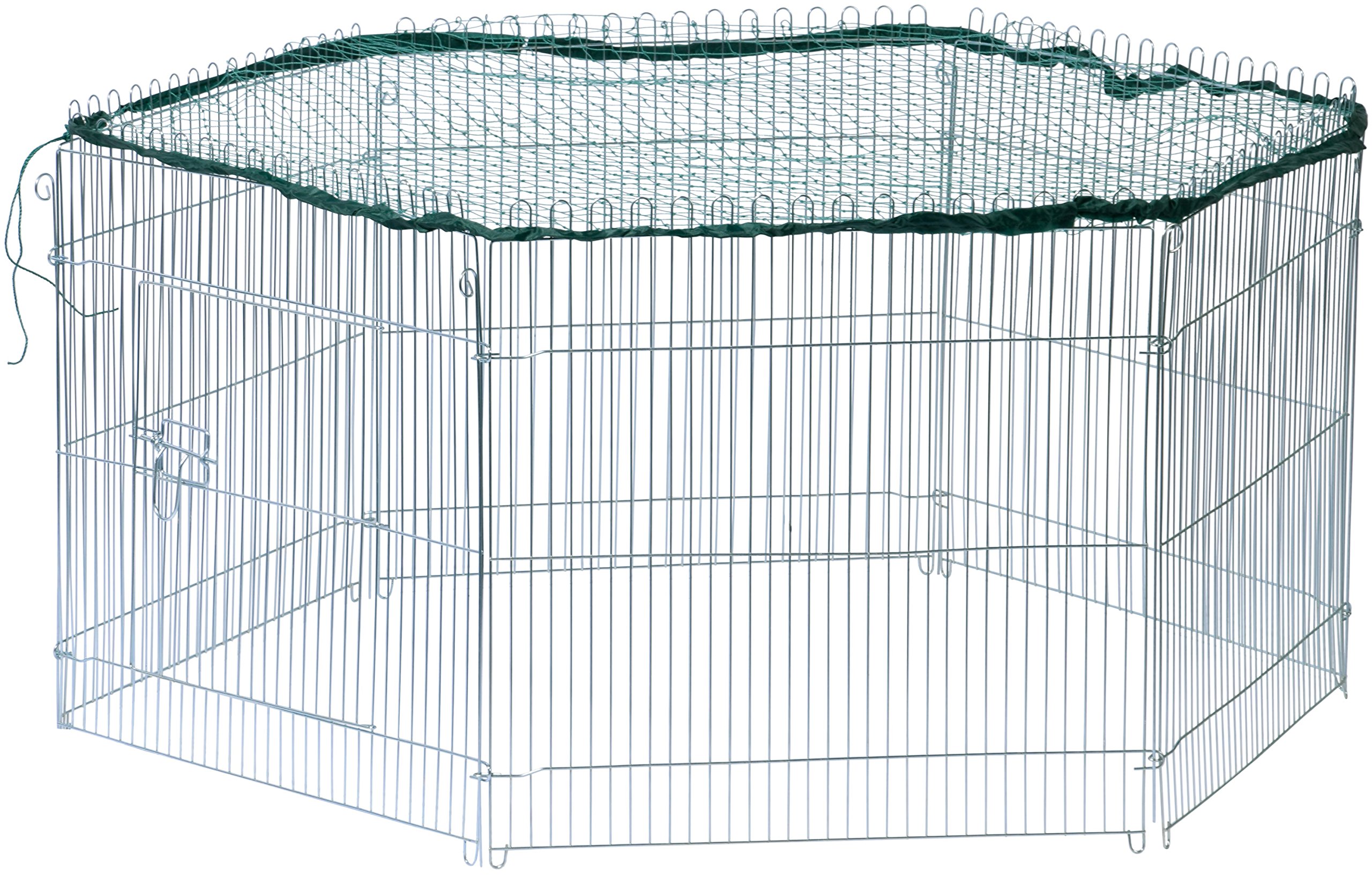 dobar® Hexagonal Outdoor Enclosure Galvanised Metal with Nylon Net - Rabbit & Guinea Pig Enclosure - Weatherproof 123 x 106 x 60 cm - Silver