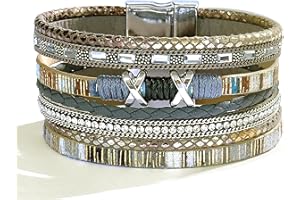 Long tiantian Leather Wrap Bracelets for Women Boho Leopard Multi-Layer Cuff Bracelet Stackable Bracelets Boho Bracelets for Women Western Bracelets Jewelry Gifts Stocking Stuffers