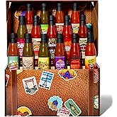 Thoughtfully Gourmet, World Traveler Suitcase Hot Sauce Gift Set, Vegan and Vegetarian, Flavors Like Cowboy Bacon, Italian Ga