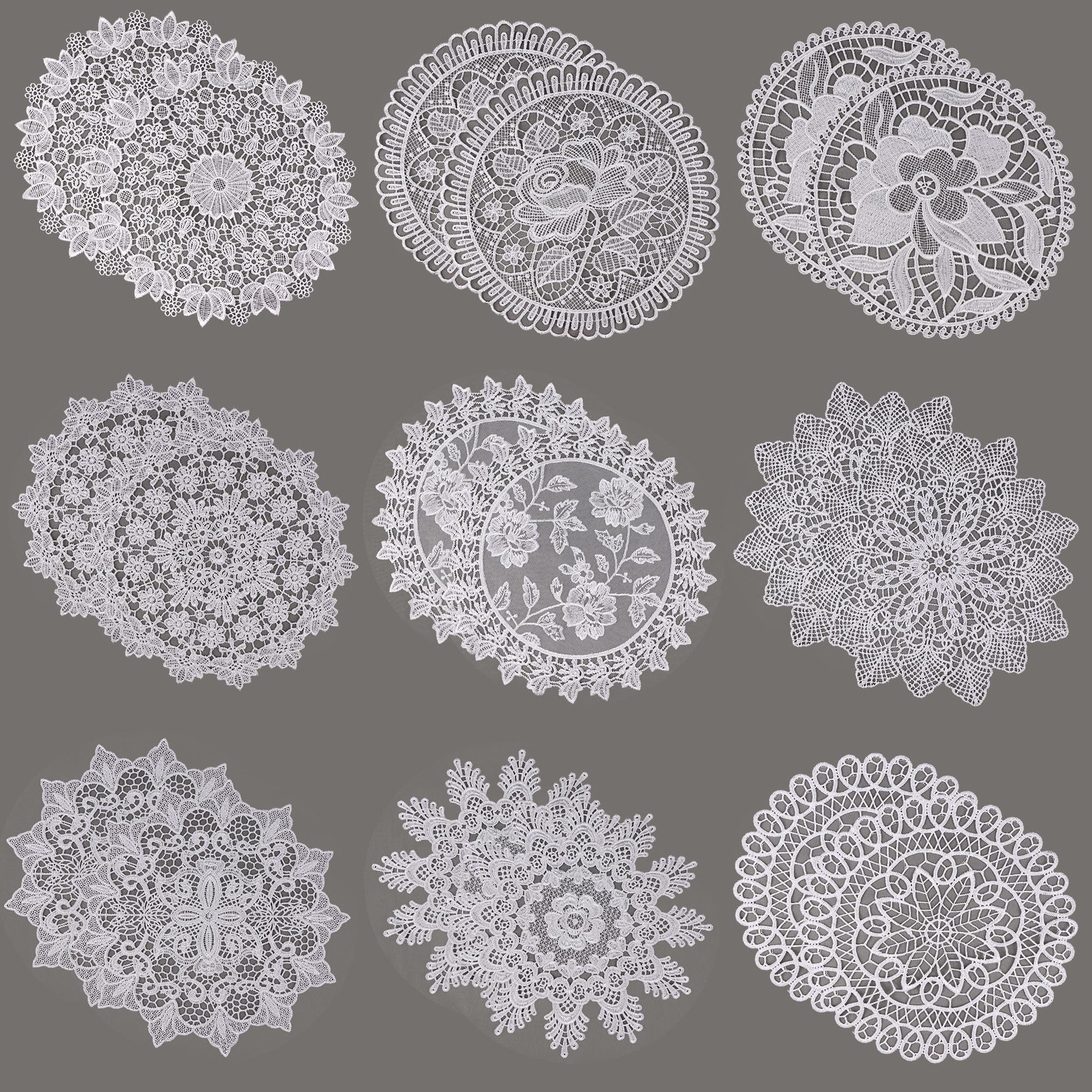 Photo 1 of 18 PCS 12 Inch Lace Doilies?Crochet-Look Tables Doilies, Round Rustic Placemats Décor-Vintage & Elegant Lace Coasters for Dresser Dining Table Wedding Party Kitchen Cup Vase Decoration