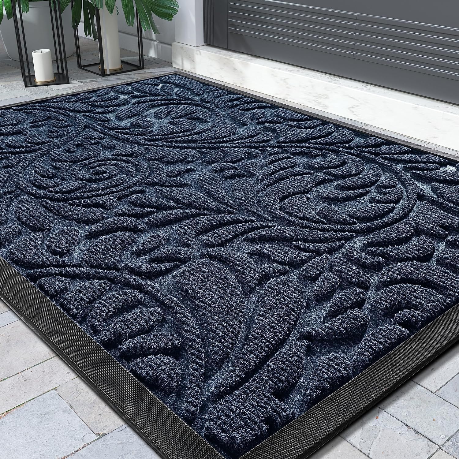Yimobra Door Mat, Heavy Duty Front Welcome Mats for Home Entrance Outdoor Indoor, Doormat for Outside Back Patio Floor Entry Porch Garage Office, Weather Resistant Easy Clean, 92 x 61 cm, Blue