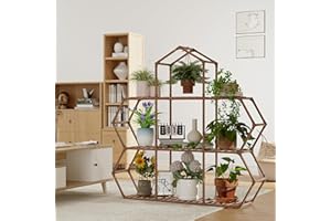 Tikea Plant Stand Indoor Outdoor Castle-shaped Plant Stand for Multiple Plants Wooden Plant Shelf Organizer Display Flowers Rack for Corner Living Room Balcony Patio (Model C 9 Tiers)