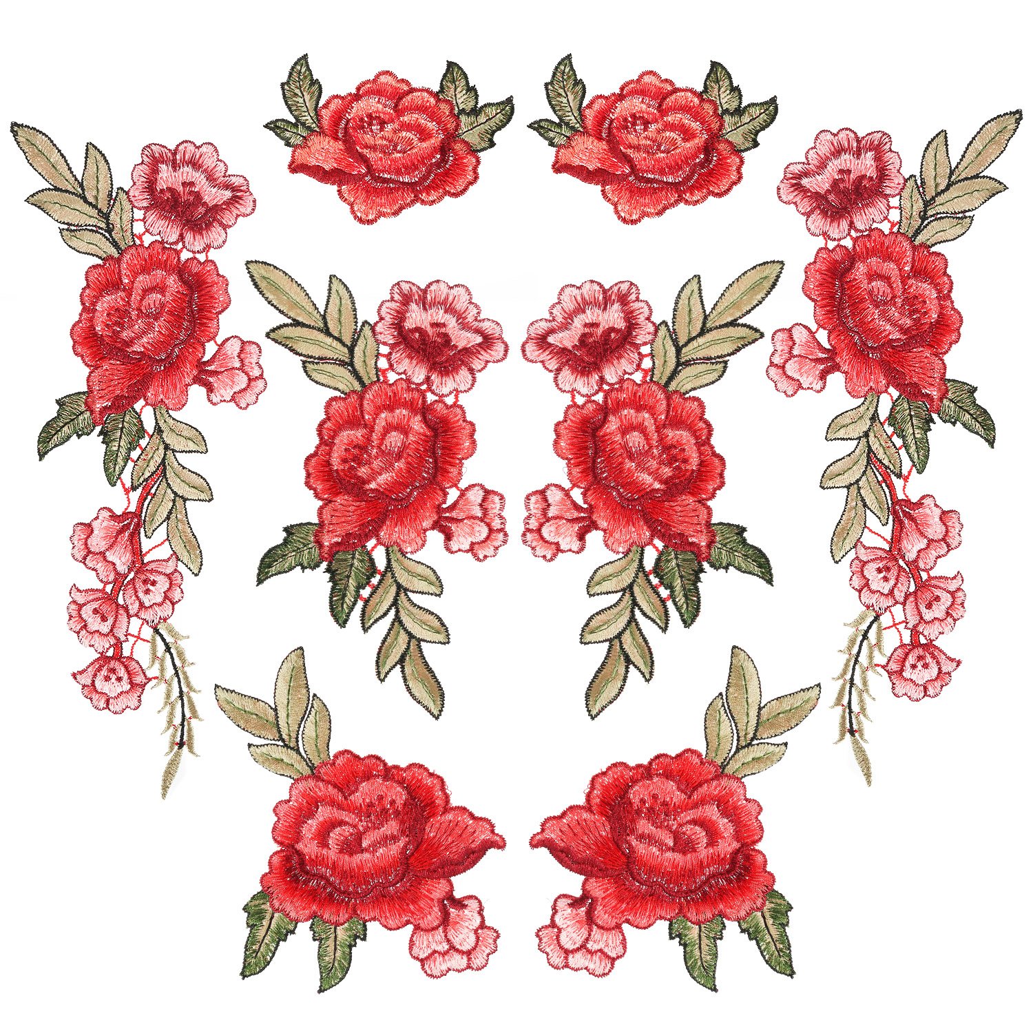 Pangda 8 Pcs Embroidered Patch Flower Iron on Patch Applique Patch Rose Sew on Patch for Clothing Jean Bag Jacket Hat Art Craft