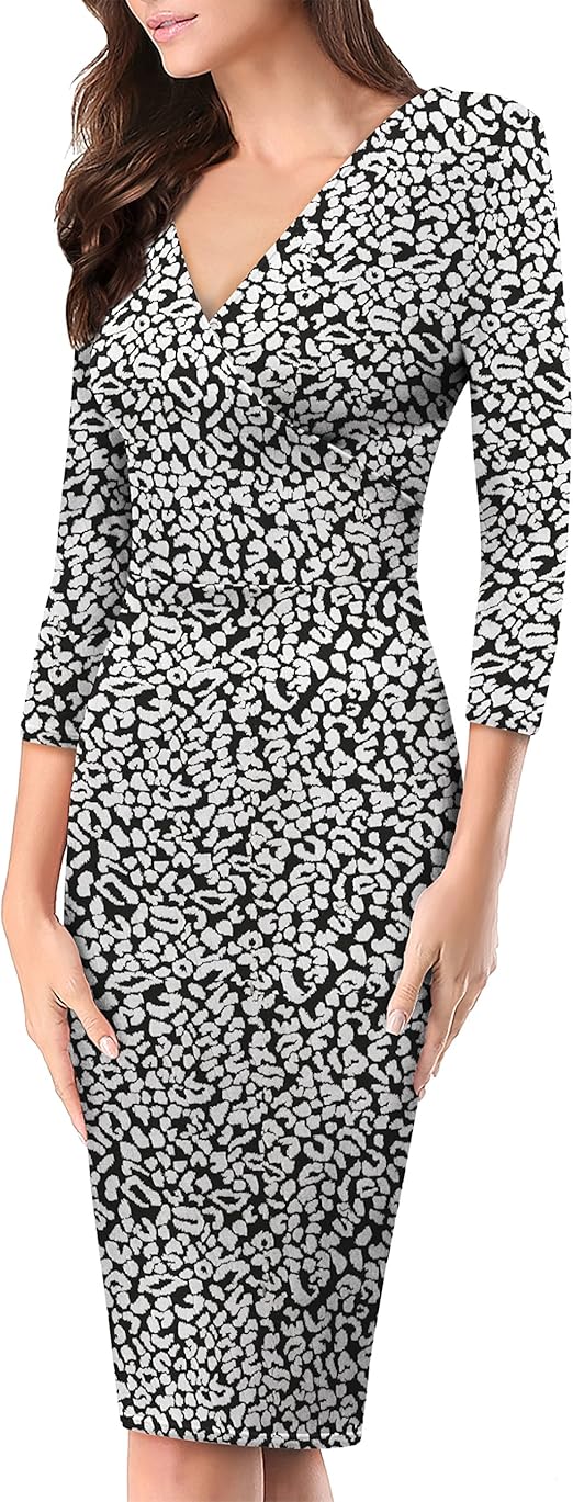 Hybrid & Company Vestido a Media Pierna Cruzada Cuello v Ciruela para