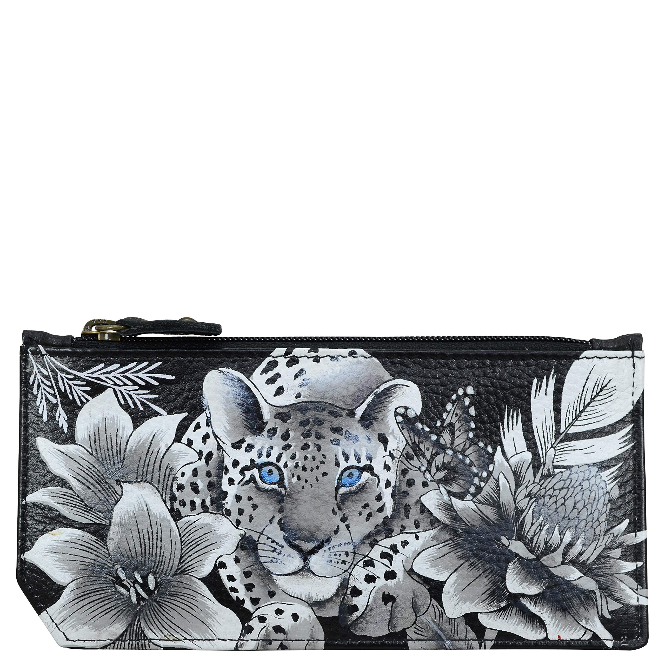 Anuschka Women's Original Hand-Painted Genuine Leather RFID Blocking Card Case with Coin Pouch - Cleopatra's Leopard