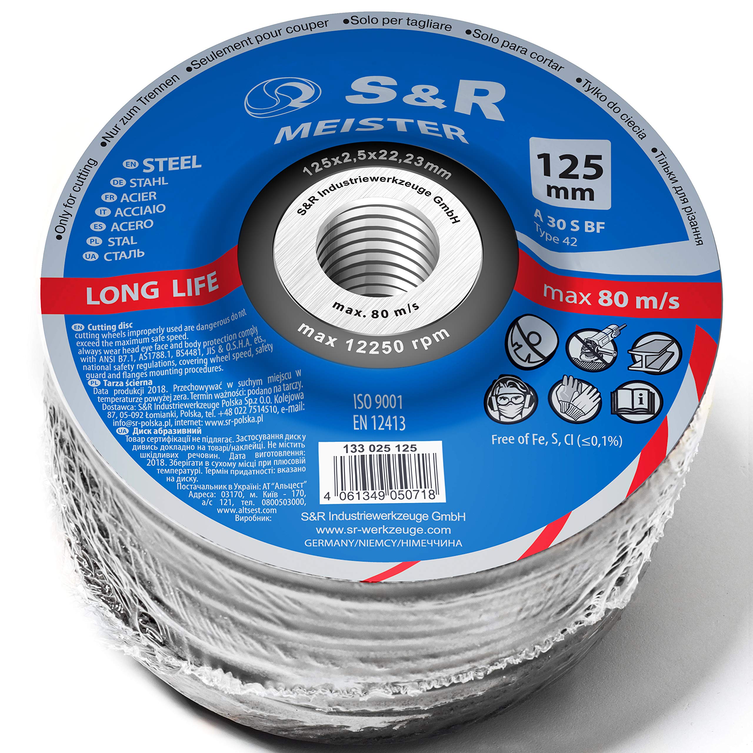 S&R Metal Cutting Discs 125 x 2 mm A30 S-BF T42 for angle Grinder (5 inches x 80“). Pack of 25 Cutting Wheels for Steel, Inox Steel, Metal