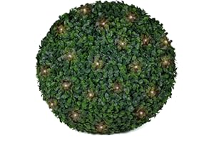 3rd Street Inn Boxwood Lighted Topiary Ball - 15" Artificial Pre-Lit Christmas Topiary Plant - Indoor/Outdoor Decorative Light Plant Ball - Wedding and Holiday Decor (1-Pack)