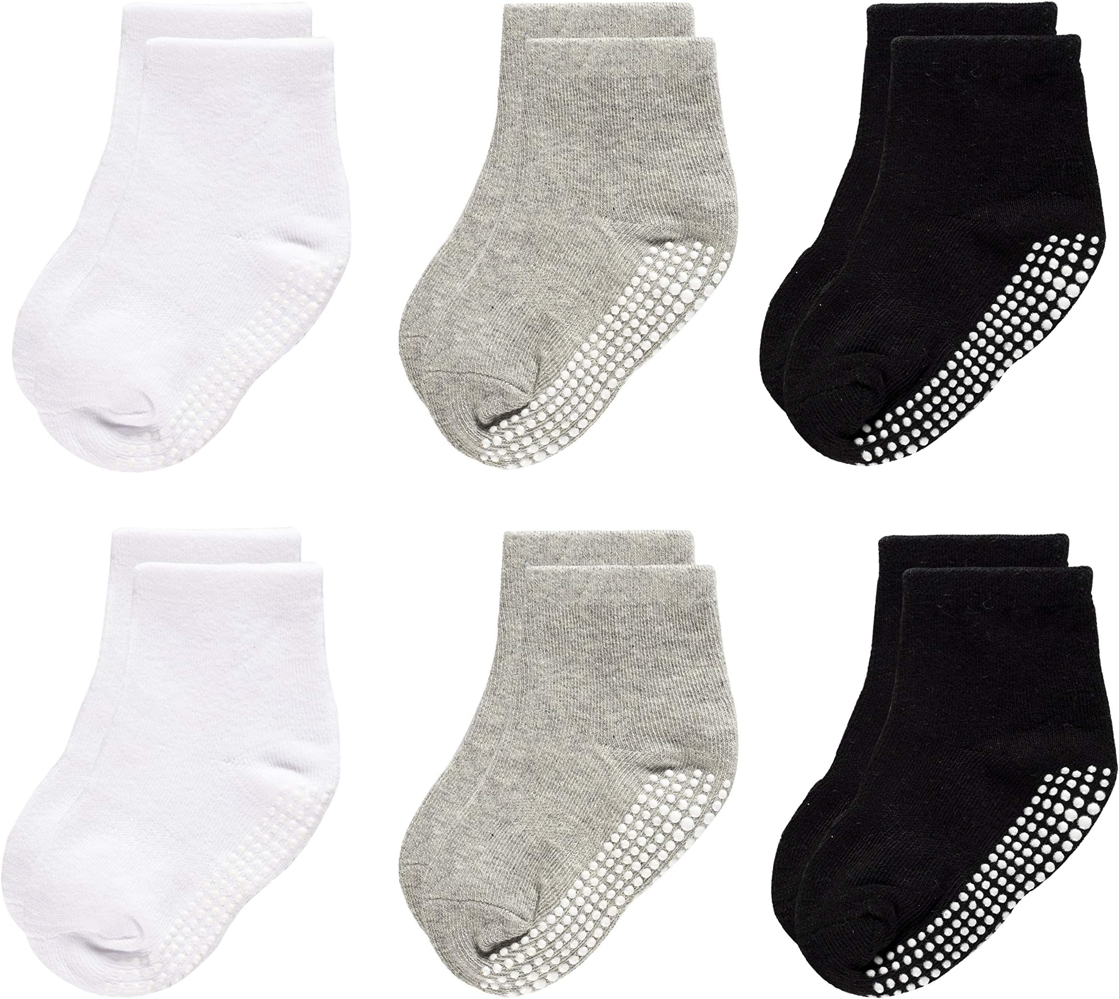 Dicry Baby Boys Girls Cotton Non-slip Socks with Grips for Toddler Kids (Multiple Colors and Sizes, 6&12 Pairs)